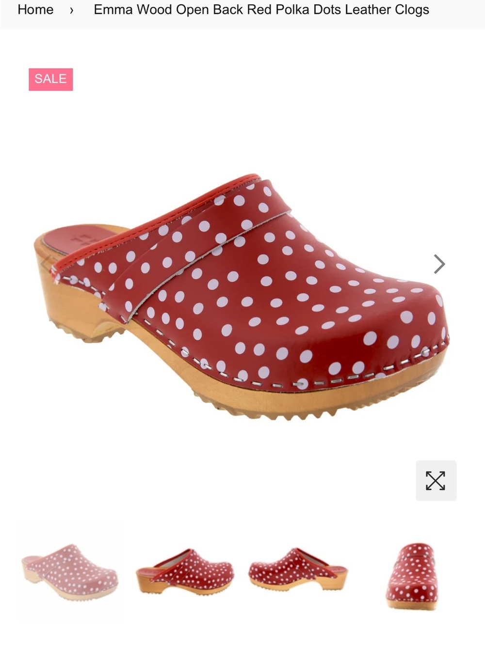 Emma Wood Red Polka Dot Leather Clogs